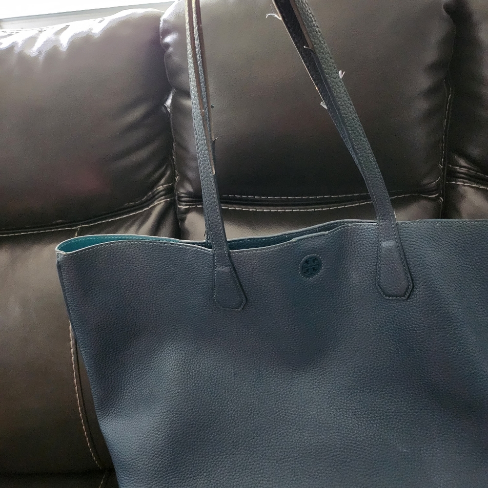 Tory Burch Oceano & True Turquoise Perry Leather Tote RARE COLOR